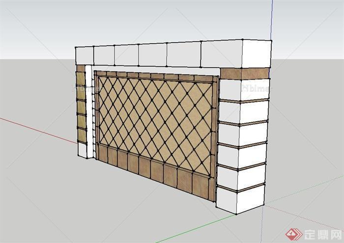 现代景墙、挡墙设计su模型