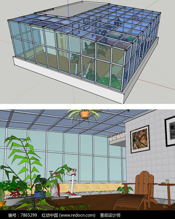 现代阳光房建筑草图大师SU模型