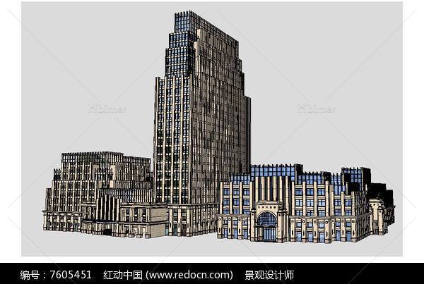 新古典办公楼建筑草图大师SU模型