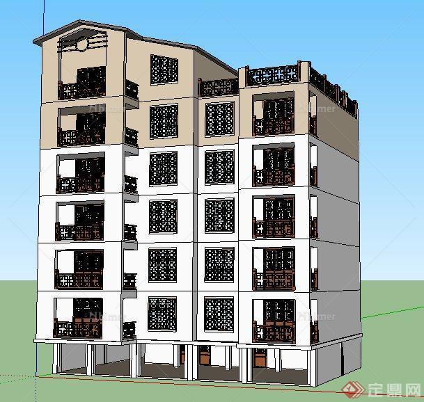 现代中式住宅楼建筑设计（SU、CAD）