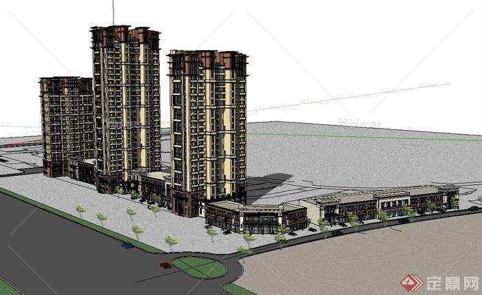 新古典风格商住楼商业建筑住宅楼建筑设计su模型