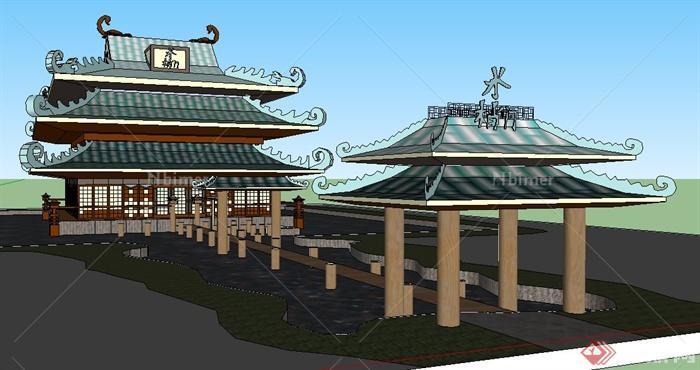 中式风格古典建筑设计SU模型