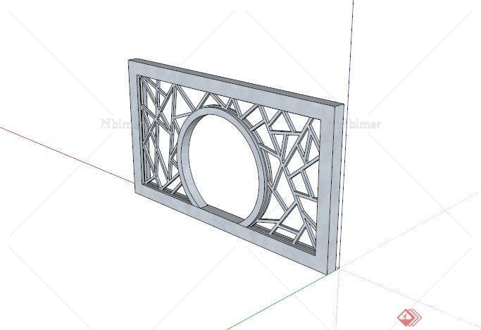 现代中式木制镂空景墙设计SU模型[原创]