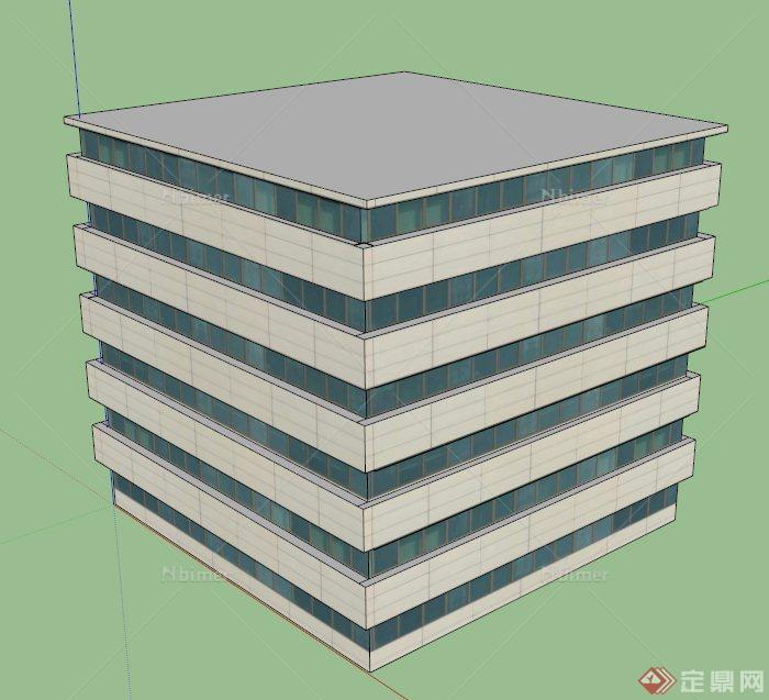 现代方体办公楼建筑设计SU模型