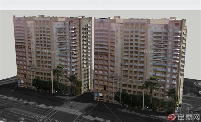两栋公寓建筑设计SU模型