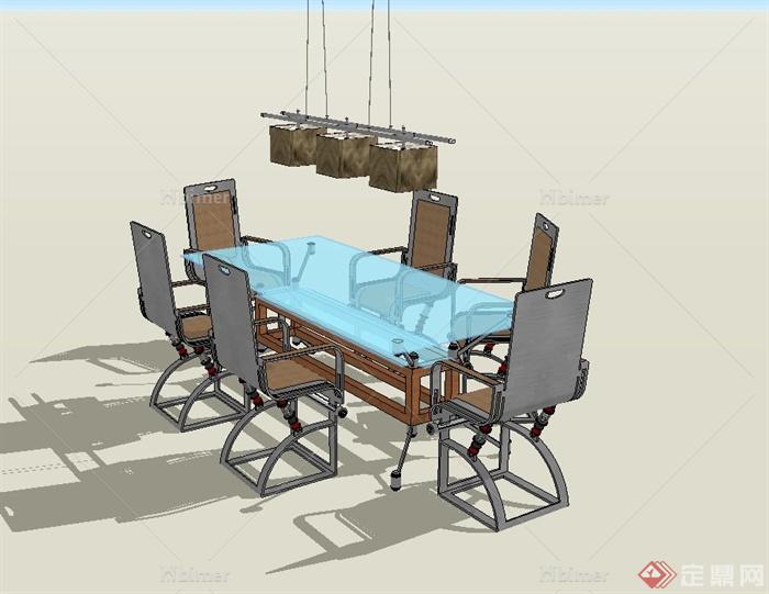某现代室内精致餐厅桌椅设计SU模型[原创]