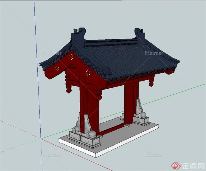 中国古典中式风格府邸门设计su模型[原创]