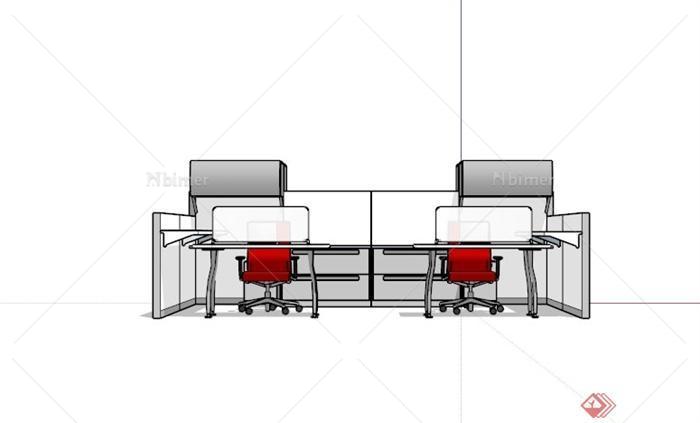 常见四人办公桌椅设计SU模型[原创]