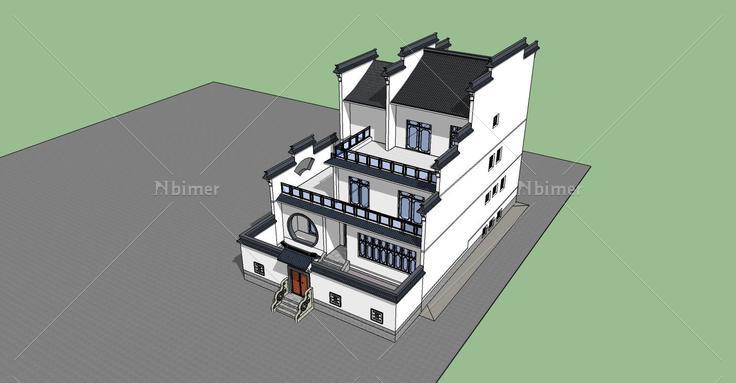 徽派独栋别墅(74125)su模型下载