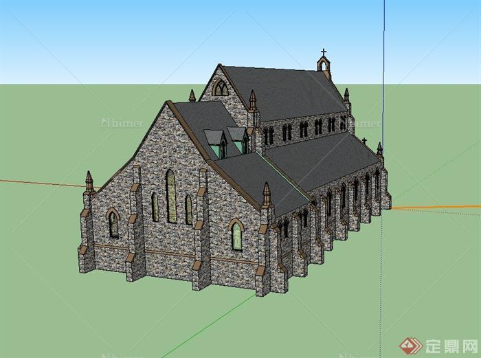某英式风格精致详细教堂建筑设计su模型[原创]
