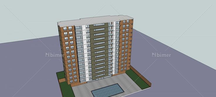 现代小高层住宅楼(77579)su模型下载