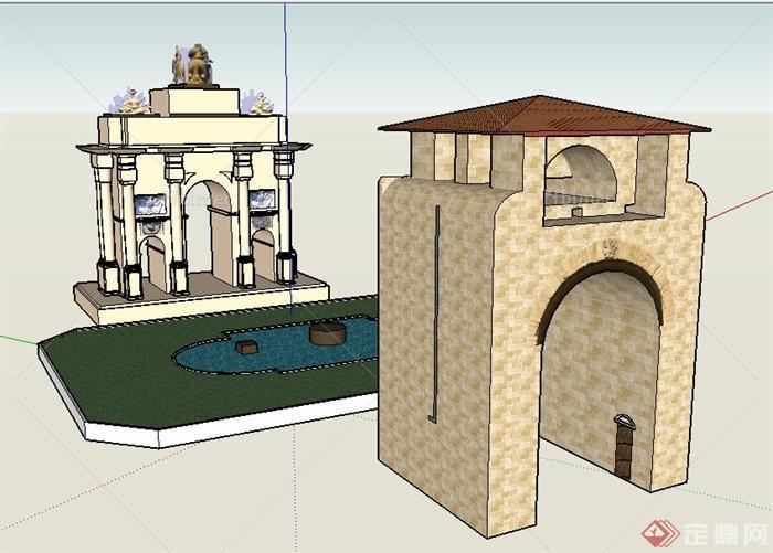 欧式风格入口大门设计su模型