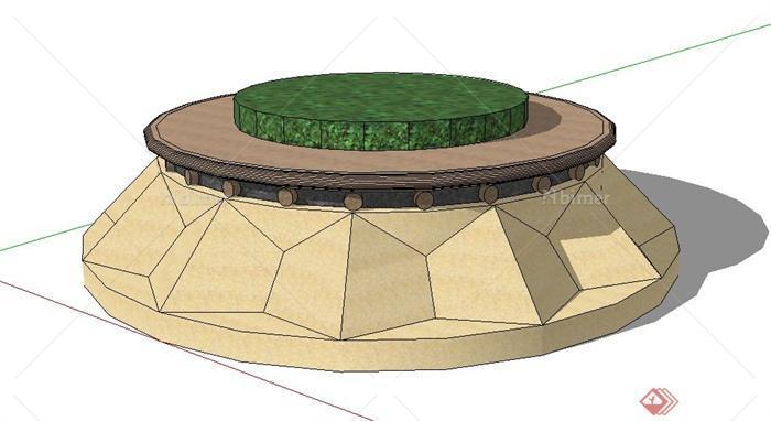 园林景观节点圆形花坛设计su模型原创