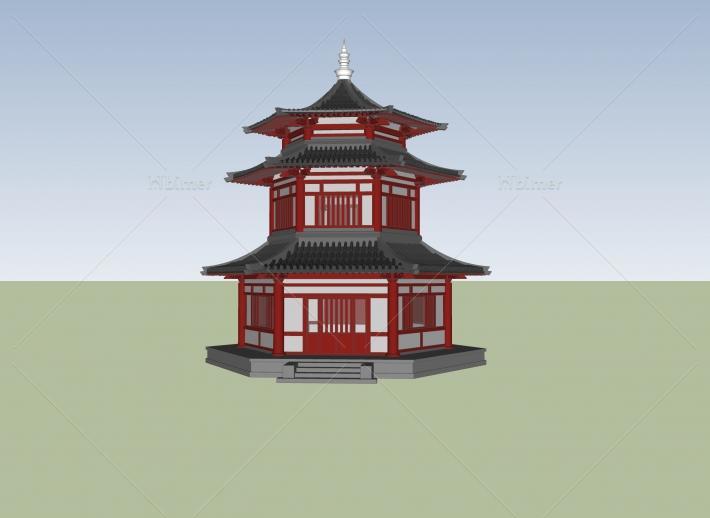 自建的古建六角楼阁SketchUp模型提供下载分享