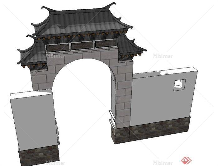 古典中式门廊月亮门设计SU模型