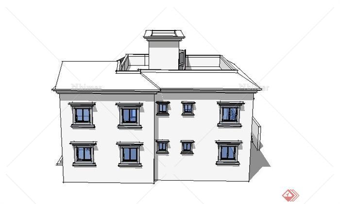 某现代中式风格两层别墅建筑设计SU模型