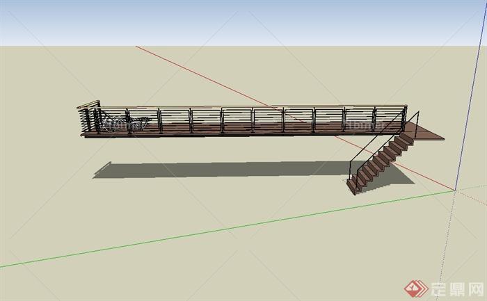某现代滨水木栈道及楼梯设计su模型