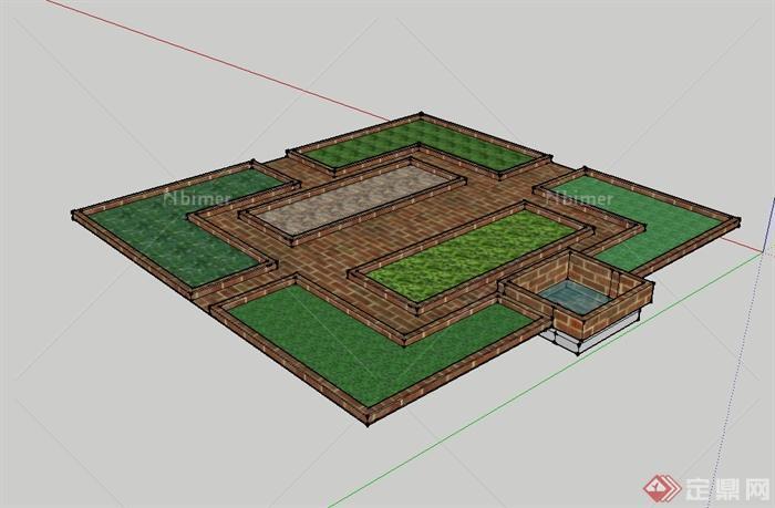 某現代風格庭院藝術菜地設計su模型原創