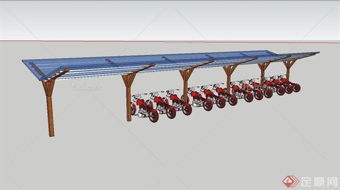 某现代山地摩托车停车棚设计su模型