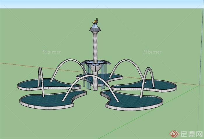 现代喷泉水池设计su模型