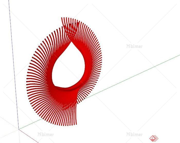 现代红色放射形抽象雕塑SU模型