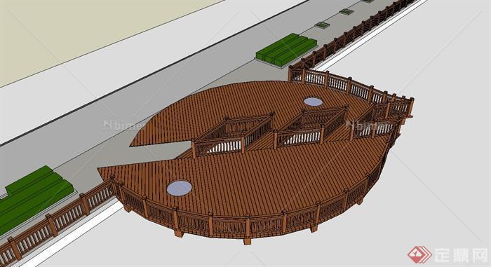 八卦木栈道桥设计su模型