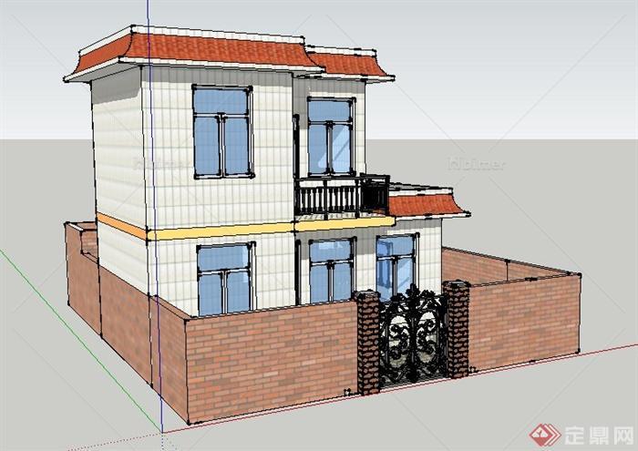 二层现代风格小民房建筑设计su模型