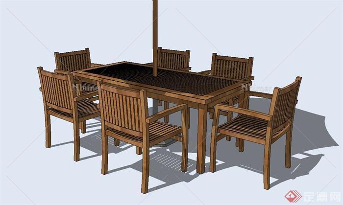 庭院伞、木桌椅组合设计su模型
