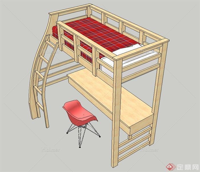 现代室内儿童高低床设计SU模型
