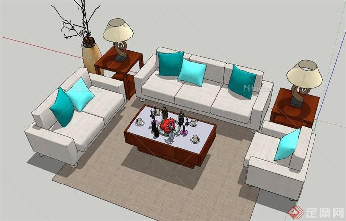 现代室内客厅沙发、茶几组合设计SU模型
