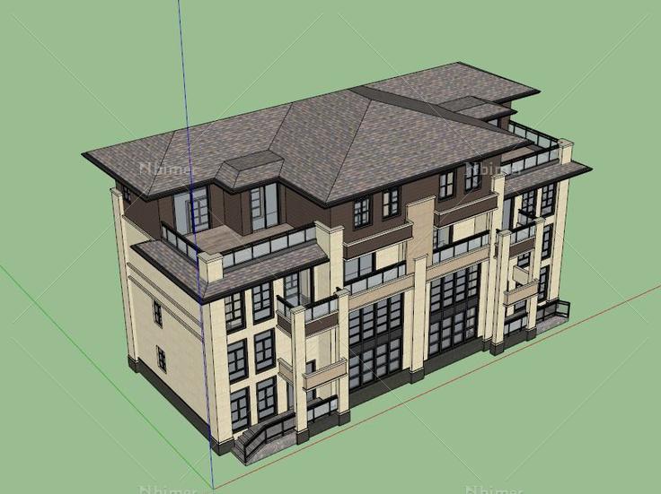 中式草原风双拼别墅(141389)su模型下载