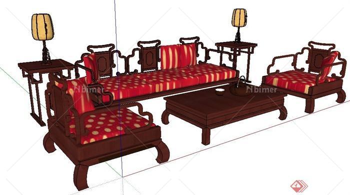 古典中式风格沙发茶几组合su模型