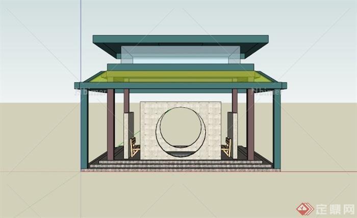 现代中式玻璃亭子设计SU模型