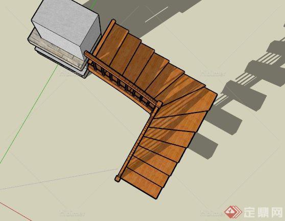 室内转角木质楼梯设计SU模型[原创]