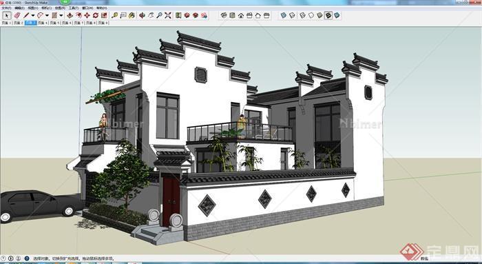 某现代中式住宅建筑设计SU模型参考