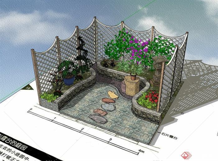 某古典中式风格庭院花园设计SU模型[原创]