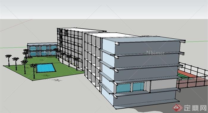 现代某多层教学楼建筑设计SU模型