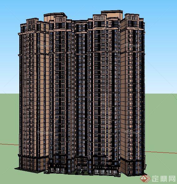 新古典拼接高层住宅楼建筑su模型[原创]