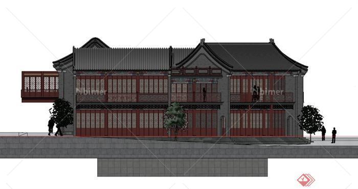 仿古商业酒楼建筑设计SU模型[原创]