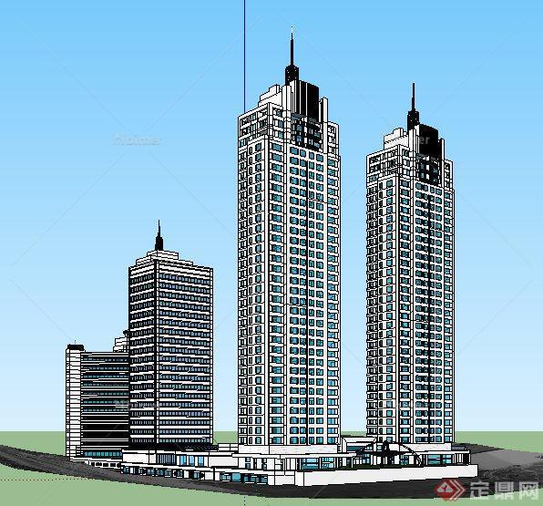 现代综合高层办公楼建筑设计su模型[原创]