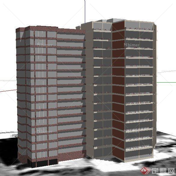 两栋办公楼建筑设计su概念模型