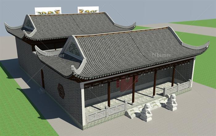 两栋古建祠堂建筑设计su模型[原创]