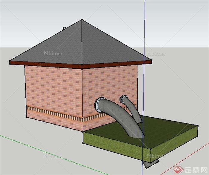 某单层水泵站建筑设计su模型