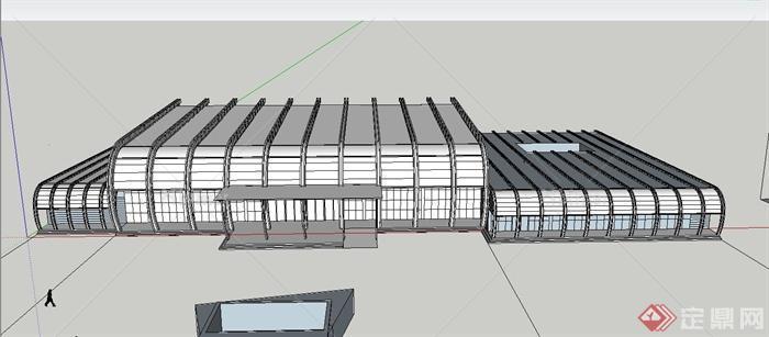 现代某单层汽车站建筑设计SU模型[原创]