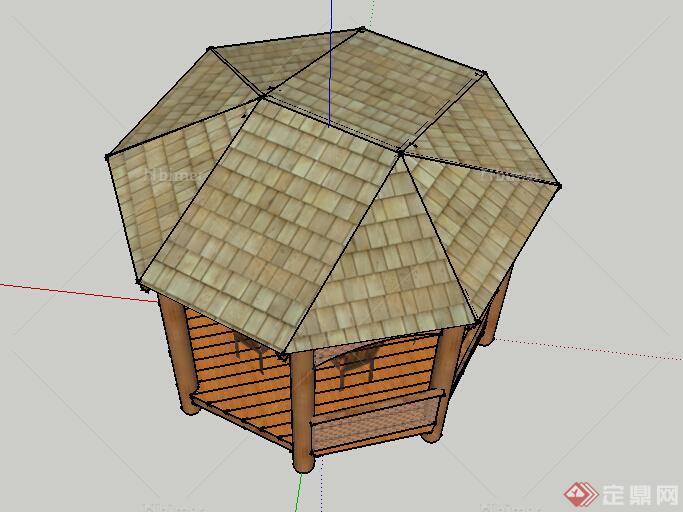 某室外木质休息亭设计SU模型