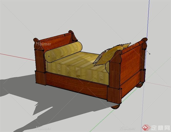 现代中式木质躺沙发设计su模型[原创]