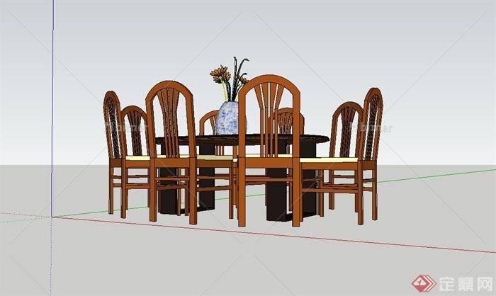 现代中式八人椭圆形餐桌设计su模型