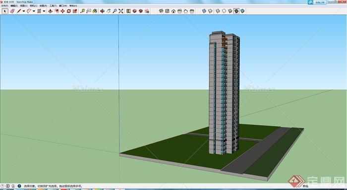 现代风格高层独栋住宅建筑设计方案SU模型