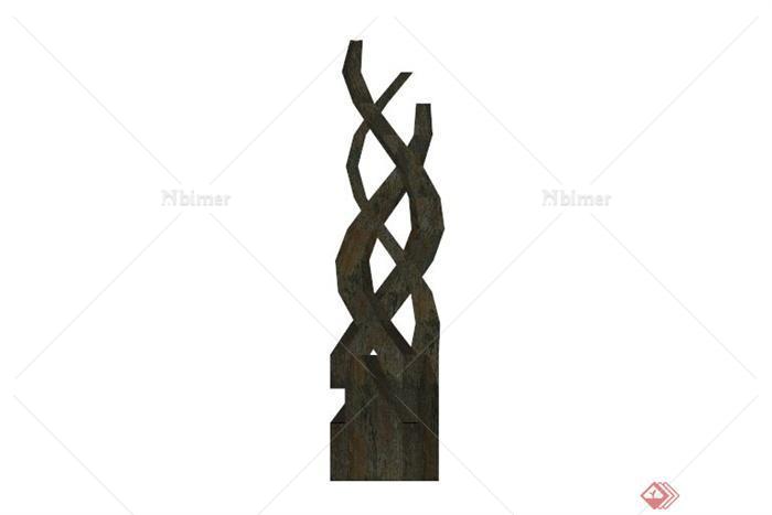 某现代木头缠绕雕塑SU模型