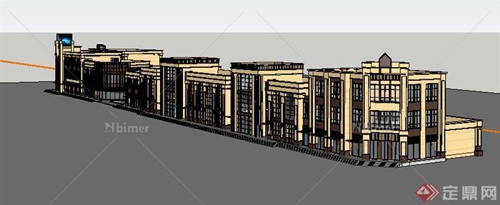某现代风格多层临街商业街建筑设计方案SU模型